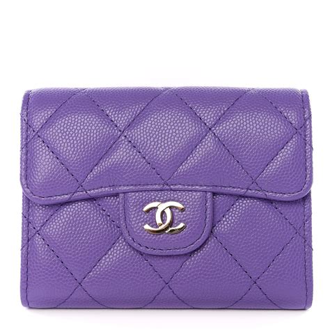 CHANEL Caviar Quilted Flap Card Holder Wallet Purple